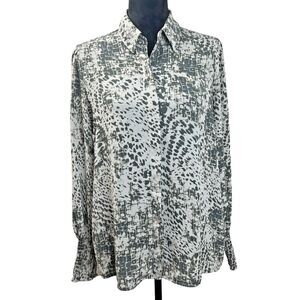Express Shirt Women’s M Animal Print Button-Up Blouse Smocked Cuff Long Sleeve